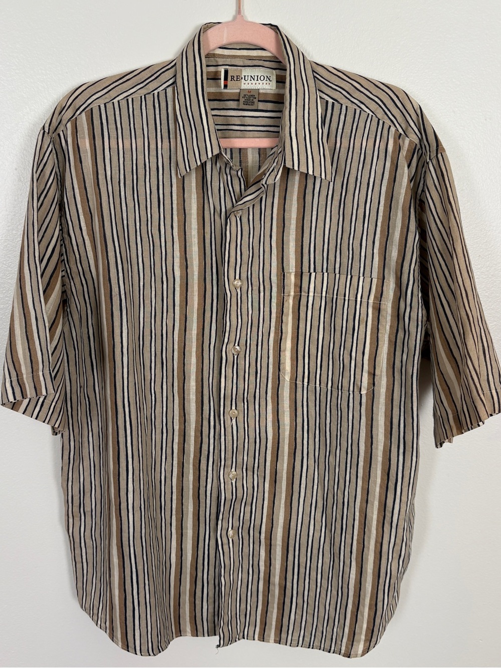 VTG 90s Men’s Reunion Short Sleeve Striped Button Up